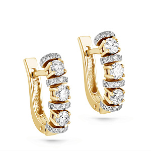 Серьги с английским замком из желтого золота с бриллиантами