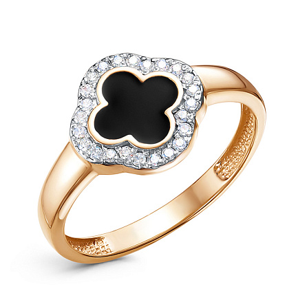 Кольцо из красного золота с фианитами, эмалью