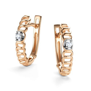 Серьги с английским замком из красного золота с бриллиантами