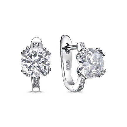 Серьги с английским замком из серебра с фианитами