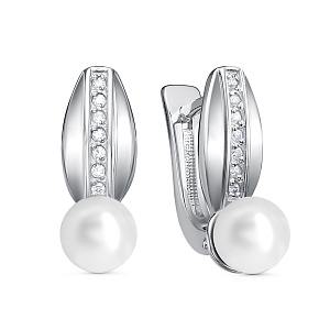 Серьги с английским замком из серебра с жемчугом