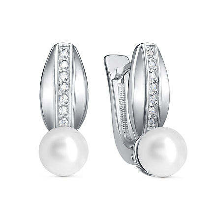 Серьги с английским замком из серебра с жемчугом