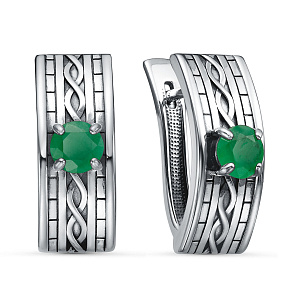 Серьги с английским замком из серебра с изумрудом