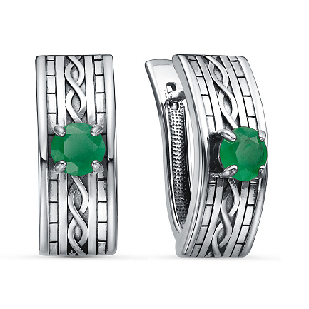 Серьги с английским замком из серебра с изумрудами