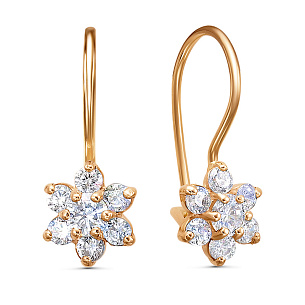 Серьги с французским замком из красного золота с фианитом