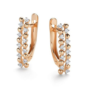 Серьги с английским замком из красного золота с бриллиантом