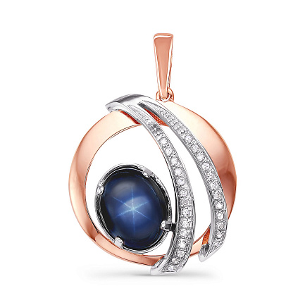 Подвеска из красного золота с бриллиантами, сапфиром