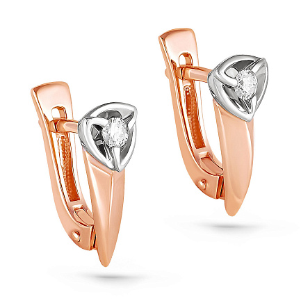 Серьги с английским замком из красного золота с бриллиантами