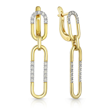 Серьги с английским замком из желтого золота с бриллиантами